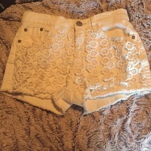 White Jean Shorts with Lace